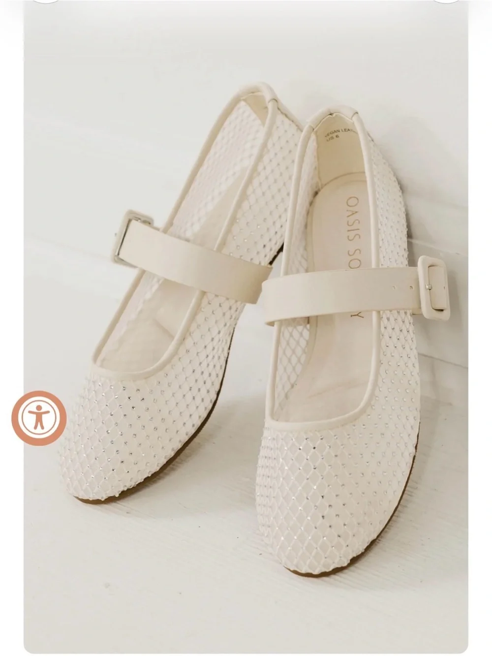 Oasis Society White Mesh Mary Jane Flats with Buckle Strap